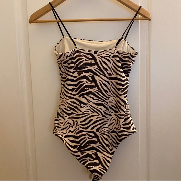 Zebra Print Bodysuit Swim Straight Neck Top - Picture 2 of 2